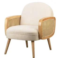 Shop RETIF Fauteuil Scandinave Beige Structure Bois Et Tissu 66X70X75Cm