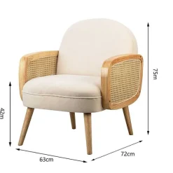 Shop RETIF Fauteuil Scandinave Beige Structure Bois Et Tissu 66X70X75Cm