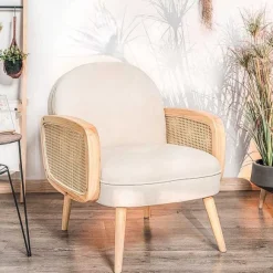 Shop RETIF Fauteuil Scandinave Beige Structure Bois Et Tissu 66X70X75Cm
