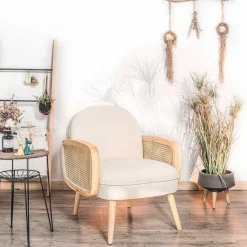 Shop RETIF Fauteuil Scandinave Beige Structure Bois Et Tissu 66X70X75Cm
