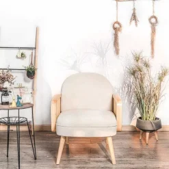 Shop RETIF Fauteuil Scandinave Beige Structure Bois Et Tissu 66X70X75Cm
