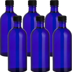 New RETIF Flacon Verre Bleu 100Ml Avec Bouchon Noir Par 6