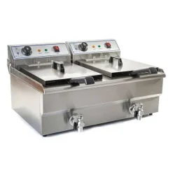 Best RETIF Friteuse Acier Inox 2 Bacs 16 Litres Cuve Et Resistance Amovible Robinet Vidan