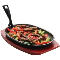 Hot RETIF Grill De Table Ovale En Fonte Avec Grand Support Bois 280Mm