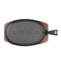 Hot RETIF Grill De Table Ovale En Fonte Avec Grand Support Bois 280Mm