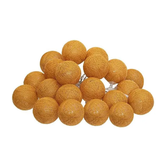 Hot RETIF Guirlande D Corative Lumineuse 20 Led Boules En Coton Ocre 6Xl 435Cm