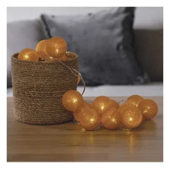 Hot RETIF Guirlande D Corative Lumineuse 20 Led Boules En Coton Ocre 6Xl 435Cm