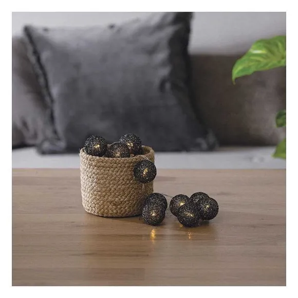 Sale RETIF Guirlande D Corative Piles 16 Led Boules En Coton Noir Paillet 3,5Xl 255Cm