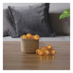 Fashion RETIF Guirlande D Corative Piles 16 Led Boules En Coton Ocre 3,5Xl 255Cm
