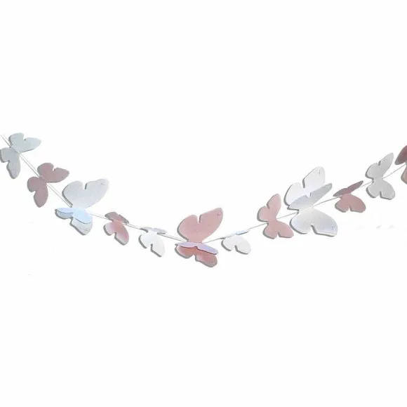 Hot RETIF Guirlande Papillons 3D Rose Et Blanc L. 1.35 M - Par 6 Lots