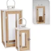 Hot RETIF Lanternes Bois Naturel Et Blanc 14,5X14,5X30.5+20X20X45,5 Cm