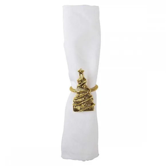 Fashion RETIF Lot De 4 Ronds De Serviette Sapin Dore