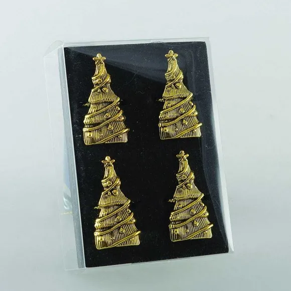 Fashion RETIF Lot De 4 Ronds De Serviette Sapin Dore