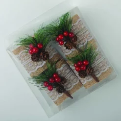 Hot RETIF Lot De 4 Ronds De Serviettes Houx