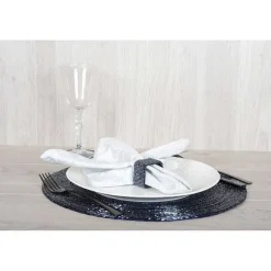 Shop RETIF Lot De 4 Ronds De Serviettes Rectangulaire Perle Bleu Fonce