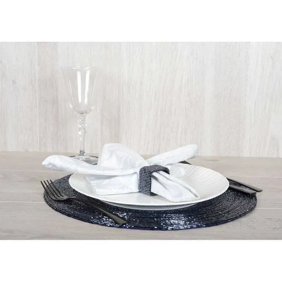 Shop RETIF Lot De 4 Ronds De Serviettes Rectangulaire Perle Bleu Fonce