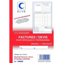 Online RETIF Manifold Auto-Entrepreneur Facture/Devis 21 X 14 Cm Vertical 50 Dupli