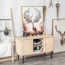 Best Sale RETIF Meuble Tv Scandinave Bois Massif 2 Portes 100X40X60 (Cm)