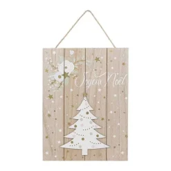 Hot RETIF Pancarte Joyeux No L En Bois Avec Sapin Blanc Et D Co Paillet E Dor E H40Cm