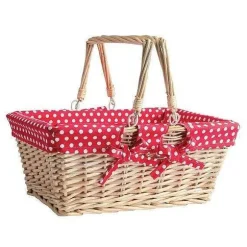 Hot RETIF Panier Naturel Anses Amovibles Et Tissu Rouge Pois Blanc 34X26X28Cm