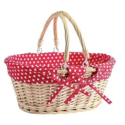 Fashion RETIF Panier Naturel Ovale Anses Et Tissu Rouge Pois Blanc 35X29X30Cm