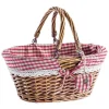 Best RETIF Panier Ovale Osier Avec Tissu Vichy Rouge Et Anses Mobiles 35X29X29Cm