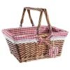 Shop RETIF Panier Rectangle Osier Avec Tissu Vichy Rouge Et Anses Mobiles 34X26X28Cm