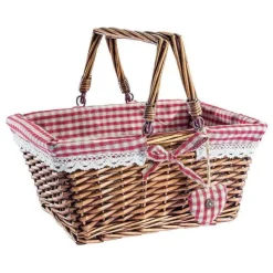 Shop RETIF Panier Rectangle Osier Avec Tissu Vichy Rouge Et Anses Mobiles 34X26X28Cm