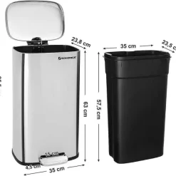 Outlet RETIF Poubelle De Cuisine P Dale 30 Litres Gris M Tallis