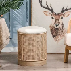 New RETIF Pouf Base En Bois Beige 35X35X44Cm