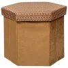 Clearance RETIF Pouf Pliant Et Coffre De Rangement En Velours Marron Caramel Avec Motifs
