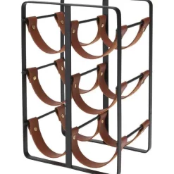 Hot RETIF Range Bouteilles Poser En M Tal Et Cuir Pour 6 Bouteilles L20 X P15 X H30Cm