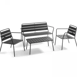 Store RETIF Salon 4 Places + 1 Table Basse Palavas Acier Anthracite 130X70X76 Cm