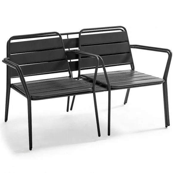 Store RETIF Salon 4 Places + 1 Table Basse Palavas Acier Anthracite 130X70X76 Cm