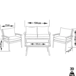 Sale RETIF Salon Jardin Genova - Rotin Design - Resine - Gris - 80 X 134 X 67