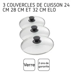 Store RETIF Set De 3 Couvercles De Cuisson En Verre 24Cm 28Cm Et 32Cm Elo
