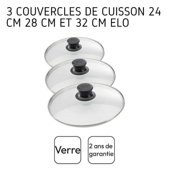 Store RETIF Set De 3 Couvercles De Cuisson En Verre 24Cm 28Cm Et 32Cm Elo