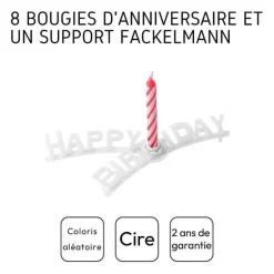 Fashion RETIF Set Support 'Happy Birthday' Et 8 Bougies D'Anniversaire Fackelmann Rio Party