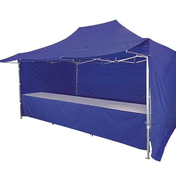 Discount RETIF Stand Tente Pliante Alu 300X200Cm - 3 Murs + 2 Tables + Auvent - Bleu Fonc