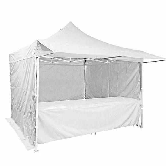 Outlet RETIF Stand Tente Pliante Alu 300X300Cm - 3 Murs + 2 Tables + Auvent - Blanc