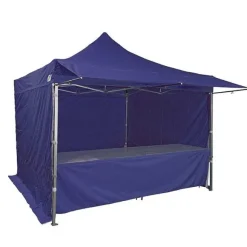 Online RETIF Stand Tente Pliante Alu 300X300Cm - 3 Murs + 2 Tables + Auvent - Bleu Fonc