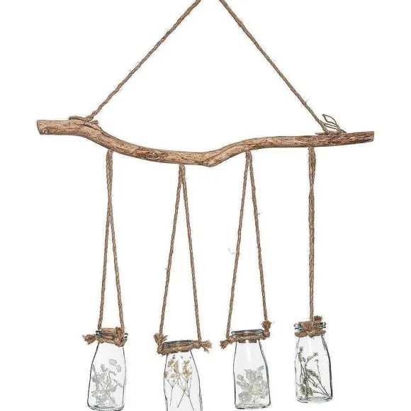 Cheap RETIF Suspension Bois Avec 4 Pots En Verre Et Fleurs S Ch Es L 53 Cm