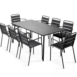 Discount RETIF Table Acier Rect 180X90X72 + 8 Fauteuils Palavas Anthracite Acier