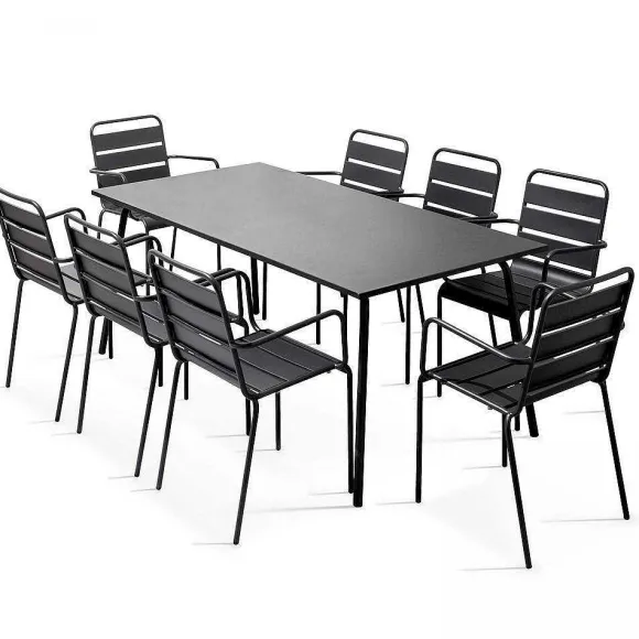 Discount RETIF Table Acier Rect 180X90X72 + 8 Fauteuils Palavas Anthracite Acier