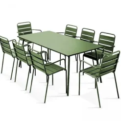 Flash Sale RETIF Table Acier Rect 180X90X72 + 8 Fauteuils Palavas Vert Cactus Acier