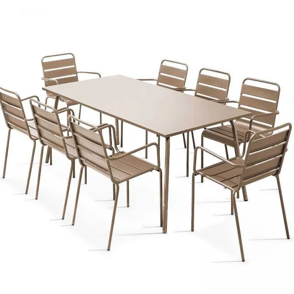 Cheap RETIF Table Acier Rect 180X90X72 + 8 Fauteuils Palavas Taupe Acier