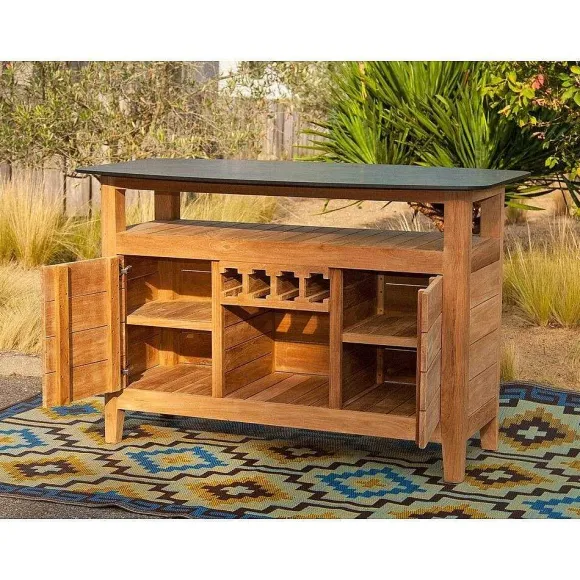 Best Sale RETIF Table Bar D'Ext Rieur Navy En Teck Massif Et Plateau Hpl Avec Rangements