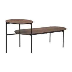 Best Sale RETIF Table Basse 2 Niveaux En M Tal Noir Et Bois 118X43Cm