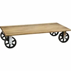 Cheap RETIF Table Basse Avec 4 Roues En Fonte Style Industriel Vintage 120 X 60 X 27 Cm