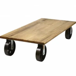 Cheap RETIF Table Basse Avec 4 Roues En Fonte Style Industriel Vintage 120 X 60 X 27 Cm